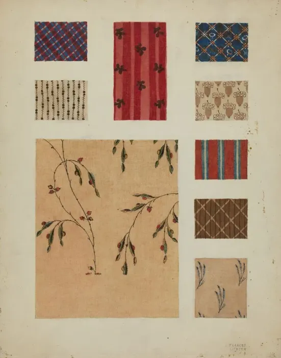 Impresión enmarcada : Materiales de Patchwork Bedspread, c. 1936. Creador: Frances Lichten