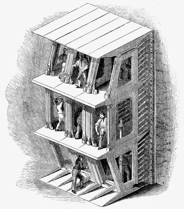 Impresión enmarcada : Escudo de tunel utilizado en la construcción del túnel del Támesis, Londres, 1842. Impresión enmarcada : Escudo de tunel utilizado en la construcción del túnel del Támesis, Londres, 1842.