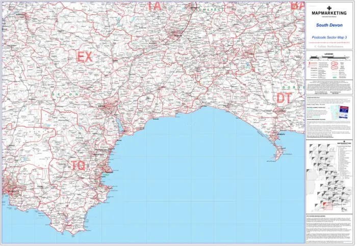 Impresión enmarcada : Mapa de Sector Postal Hoja 3 Devon Sur Impresión enmarcada : Mapa de Sector Postal Hoja 3 Devon Sur