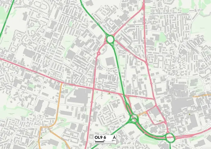 Impresión enmarcada : Oldham OL9 6 Map