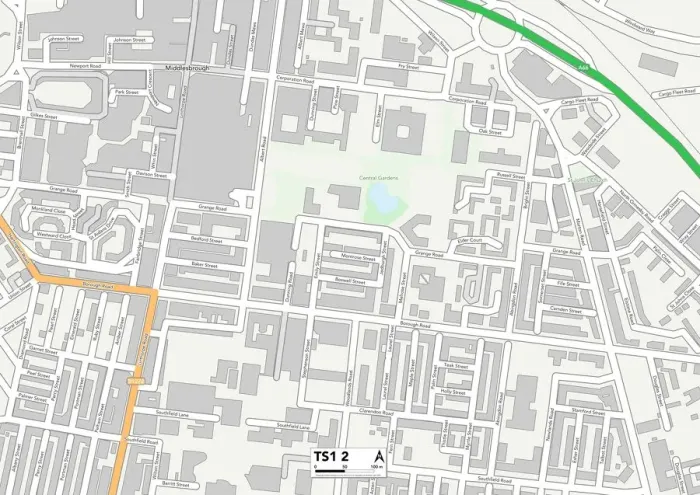 Impresión enmarcada : Middlesbrough TS1 2 Map