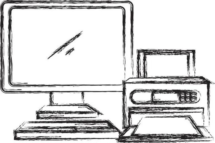 Impresión enmarcada : Escritorio de computadora con impresora. Impresión enmarcada : Escritorio de computadora con impresora.