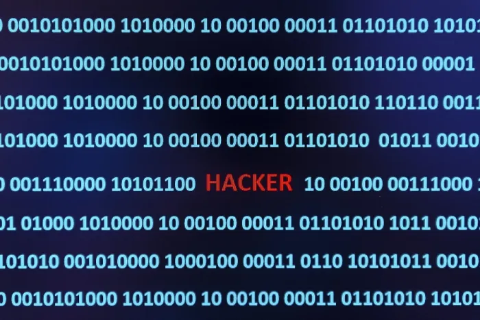 Impresión enmarcada : Código binario con la palabra hacker, Austria.