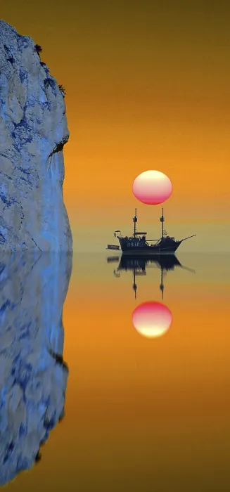 Impresión enmarcada : Componiendo: barco con sol.