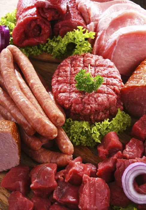 Impresión enmarcada : Composición con productos cárnicos variados