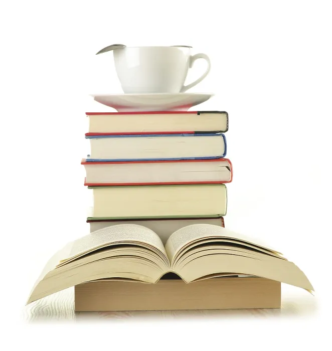 Impresión enmarcada : Composición con libros en la mesa.