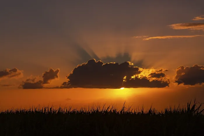 Impresión enmarcada : Puesta de sol dramática detrás de las nubes en Chebel.