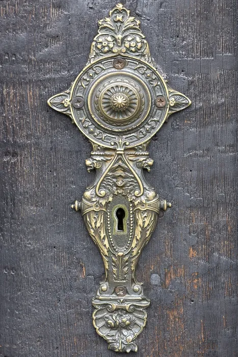 Impresión enmarcada : Puerta de ajuste histórico, alrededor de 1880.