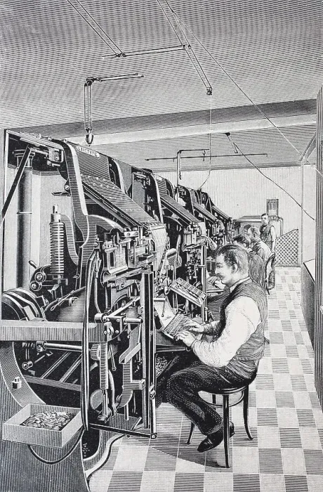 Impresión enmarcada : Máquina Linotype Simplex, 1895. Impresión enmarcada : Máquina Linotype Simplex, 1895.