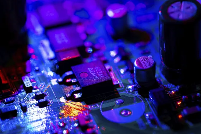 Impresión enmarcada : Macro Close up de componentes y microchips en la placa base del PC. Impresión enmarcada : Macro Close up de componentes y microchips en la placa base del PC.