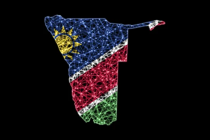 Impresión enmarcada : Mapa de Namibia, Mapa en malla poligonal, mapa con bandera. Impresión enmarcada : Mapa de Namibia, Mapa en malla poligonal, mapa con bandera.
