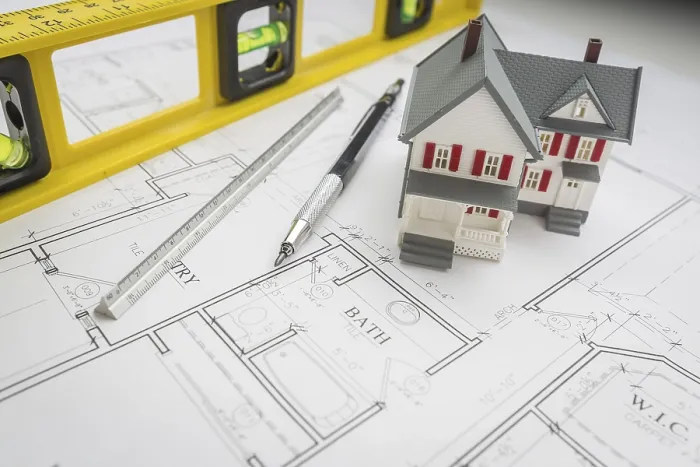 Impresión enmarcada : Modelo de casa, nivel de construcción. Impresión enmarcada : Modelo de casa, nivel de construcción.