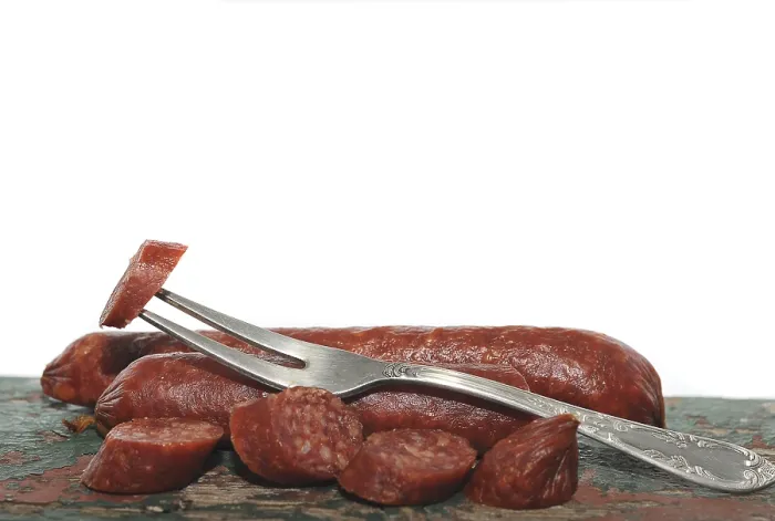 Impresión enmarcada : Salami con tenedor.