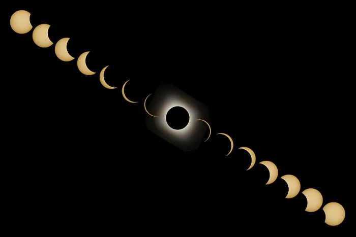 Impresión enmarcada : Fases de Eclipse Solar Total. Eclipse Solar Composita.