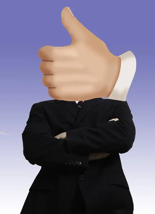 Impresión enmarcada : Thumbs Up. Hombre con un pulgar hacia arriba superpuesto sobre su cabeza