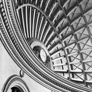 Print of Leeds Corn Exchange interior detail showing domed roof with clock