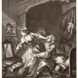 Etching Print of a Reluctant Lady and Her Seducer by Hogarth