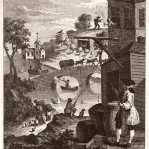 Early 19th Century Print: False Perspective by Hogarth