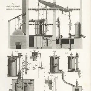 18th Century James Watts Single-Acting Steam Engine Print