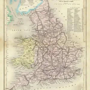 1857 Map Print of England and Wales with Railways and Canals