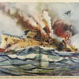 Print of the Sinking of the Emden