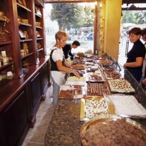 AJ Sokoladas Print: Vilnius Street Scene with Chocolate Shop