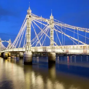 Albert Bridge and River Thames Night Print, London