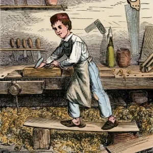 Hand-colored woodcut Print of Apprentice Carpenter