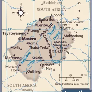 Mapa del país Lesotho.