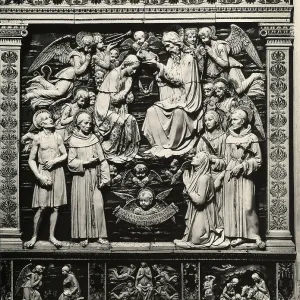 The Coronation of the Virgin Mary. Enamelled terracotta statue by Andrea della Robbia collocated in the Church of the Osservanza, in the environs of Siena