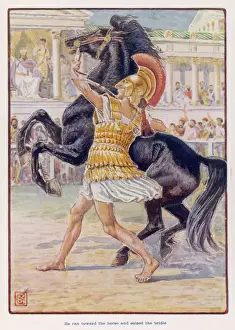 Impresiones de Alexander el Grande Alexandro joven impresiona a su padre Filipo de Macedonia y sus cortesanos al domar la caballo salvaje Bucéfalo Grecia Imprime: Alejandro y Bucéfalo