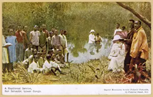 Impresiones de Misioneros bautistas realizan un ritual de baptismo en San Salvador, Bajo Congo El Salvador Imprime: Bautismo, República del Congo