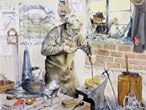 Malcolm Greensmith Painting Imprime: Blacksmith at work in his forge