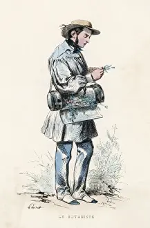Antique Botanical Prints Imprime: Botanist at Work / 1850