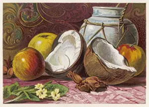 Tropical Fruit Display Imprime: Coconuts and other Fruit
