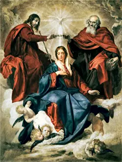 Impresiones de La coronación de la Virgen por Velázquez, Diego Rodríguez de Silva (1599-1660). Arte barroco. Óleo sobre lienzo Diego Velázquez Imprime: La coronación de la Virgen