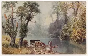 Ivy Covered Trees Imprime: Cows & River Sid
