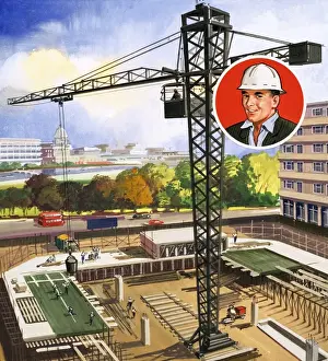 Construction Site Workers Imprime: Crane Driver
