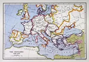 Impresiones de Un mapa de Europa que muestra los caminos de varias cruzadas entre los años 1096 y 1270 Imágenes Relacionadas Imprime: Mapas de las Cruzadas