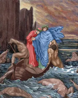 Dante Alighieri Artwork Imprime: Divine Comedy. Eigth Canto of Hell. Dante and Virgil cross t