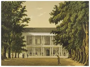 Impresiones de Un edificio de dos pisos con columnas y pórtico. Es una residencia neerlandesa en el colonia bodjong semarang java Arquitectura Colonial Holandesa Imprime: Residencia Holandesa en Java