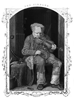 Early 19th Century Music Imprime: Fiddler in Cottage