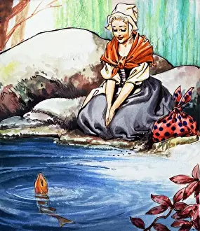 Classic Fairy Tale Artwork Imprime: The fish in the pool