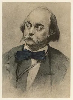 Impresiones de El novelista francés Gustave Flaubert con un gran lazo azul en su cuello Gustave Flaubert Imprime: Gustave Flaubert / Gran Bocadillo de Paja