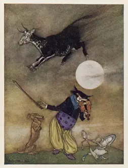 Nursery Rhyme Illustrations Imprime: Hey Diddle Diddle