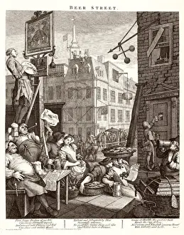 Inglaterra Imprime: Calle de la Cerveza en Hogarath