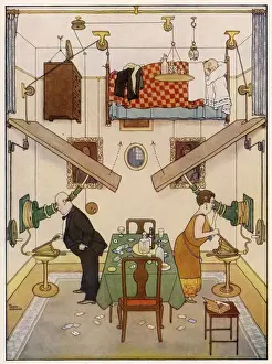 Una Casa Ideal N.º V. El Cuarto de Reserva por William Heath Robinson.
