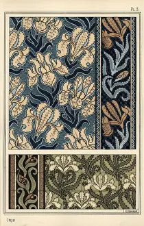 Pochoir Stencil Art Imprime: The iris in patterns for fabrics and tiles