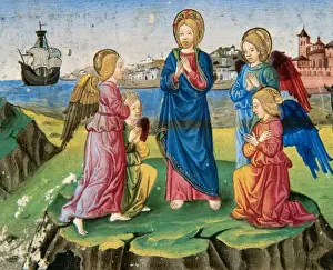 Codex Predis Artwork Imprime: Jesus, after being tempted by the devil, is surrounded by an