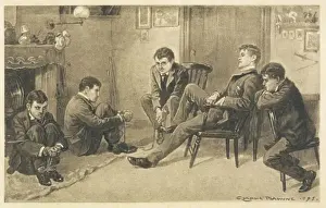 Impresiones de Los reformadores morales, Beetle, Stalky y McTurk castigan a los dos burlones por atar sus manos con sus pies Rudyard Kipling Imprime: Stalky y compañía/ C19